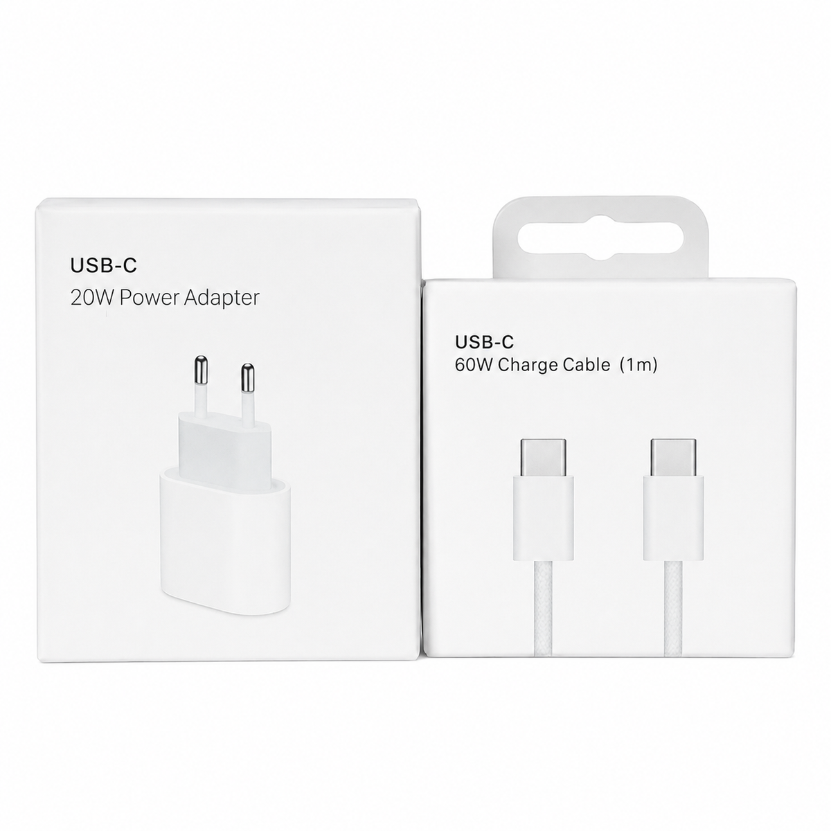 Kit Cargador USB-C 20W + Cable USB-C a USB-C 60W 1m